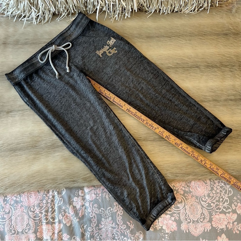 Official GA TECH Distressed Black Thin Cropped Joggers Pajama Bottoms M Lounge - Picture 9 of 10